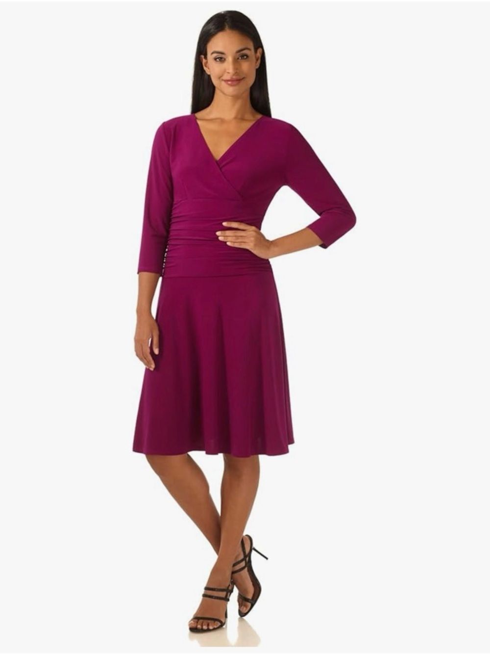 Rekucci Slimming 3/4 Sleeve Fit Flare Tummy Control Dress Pink Raspberry 6 NWT